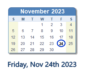 November 24, 2023 calendar