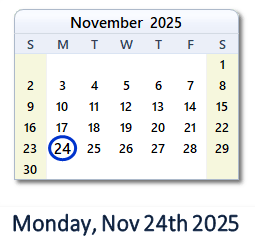 24 November 2025 calendar