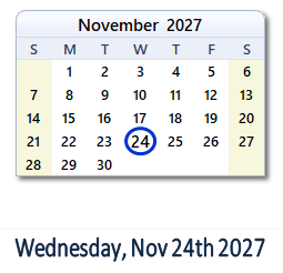 November 24, 2027 calendar