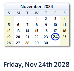 November 24, 2028 calendar
