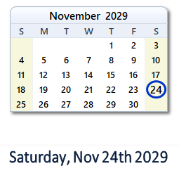 November 24, 2029 calendar
