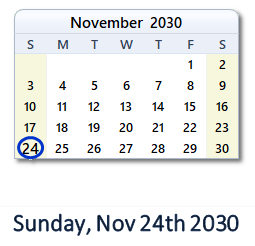 November 24, 2030 calendar