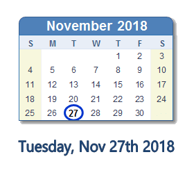 November 27, 2018 calendar