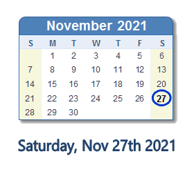 November 27, 2021 calendar