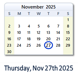 27 November 2025 calendar