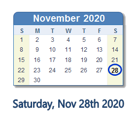 November 28, 2020 calendar