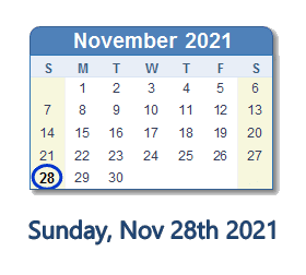 November 28, 2021 calendar