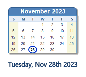 28 November 2023 calendar