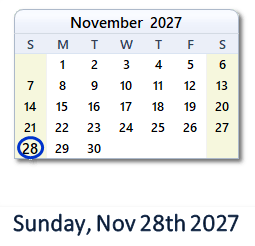 November 28, 2027 calendar