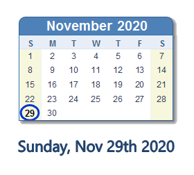 November 29, 2020 calendar