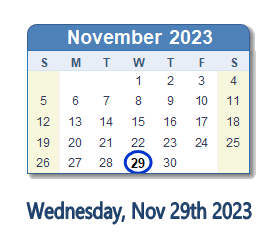 29 November 2023 calendar