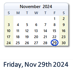 29 November 2024 calendar