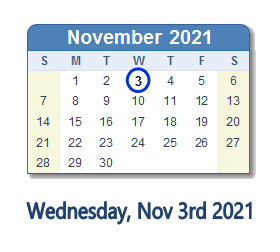 November 3, 2021 calendar