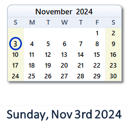 November 3, 2024 calendar