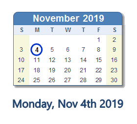 November 4, 2019 calendar