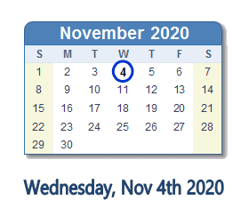 November 4, 2020 calendar
