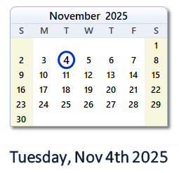 November 4, 2025 calendar