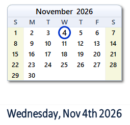 4 November 2026 calendar