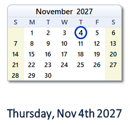 November 4, 2027 calendar