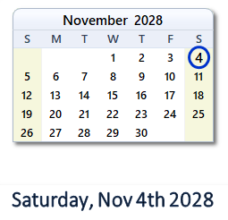 November 4, 2028 calendar