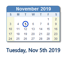 November 5, 2019 calendar