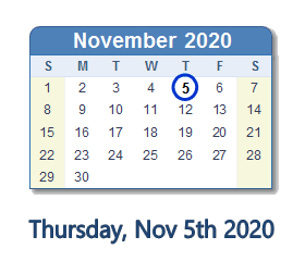 November 5, 2020 calendar