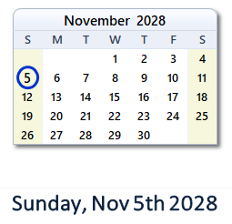 November 5, 2028 calendar