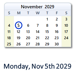 November 5, 2029 calendar