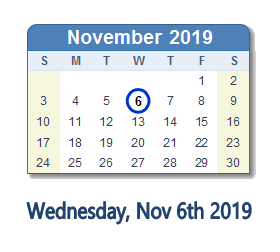 November 6, 2019 calendar