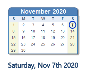 November 7, 2020 calendar