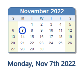 November 7, 2022 calendar