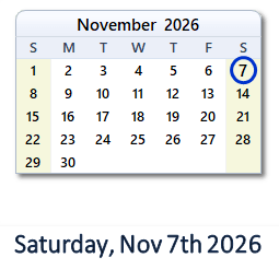 November 7, 2026 calendar