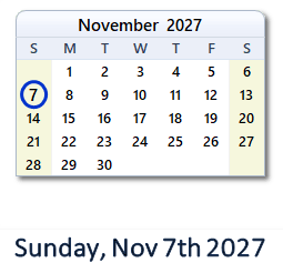 November 7, 2027 calendar