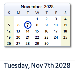November 7, 2028 calendar