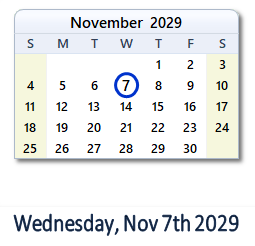 November 7, 2029 calendar