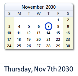 November 7, 2030 calendar