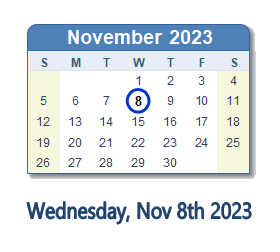 8 November 2023 calendar