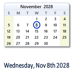 November 8, 2028 calendar