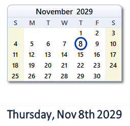November 8, 2029 calendar