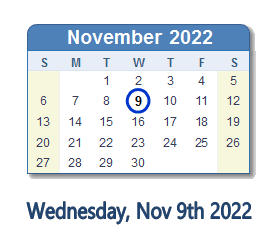 November 9, 2022 calendar