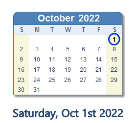1 October 2022 calendar