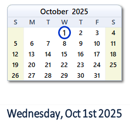 1 October 2025 calendar
