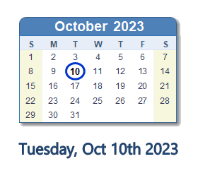 October 10, 2023 calendar