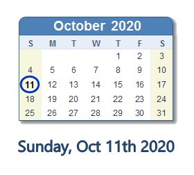 October 11, 2020 calendar