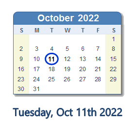 October 11, 2022 calendar