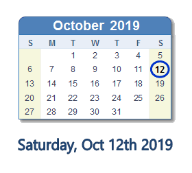 October 12, 2019 calendar