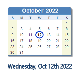October 12, 2022 calendar
