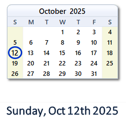 12 October 2025 calendar