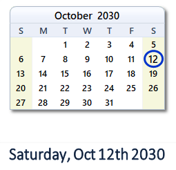 October 12, 2030 calendar