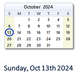 October 13, 2024 calendar